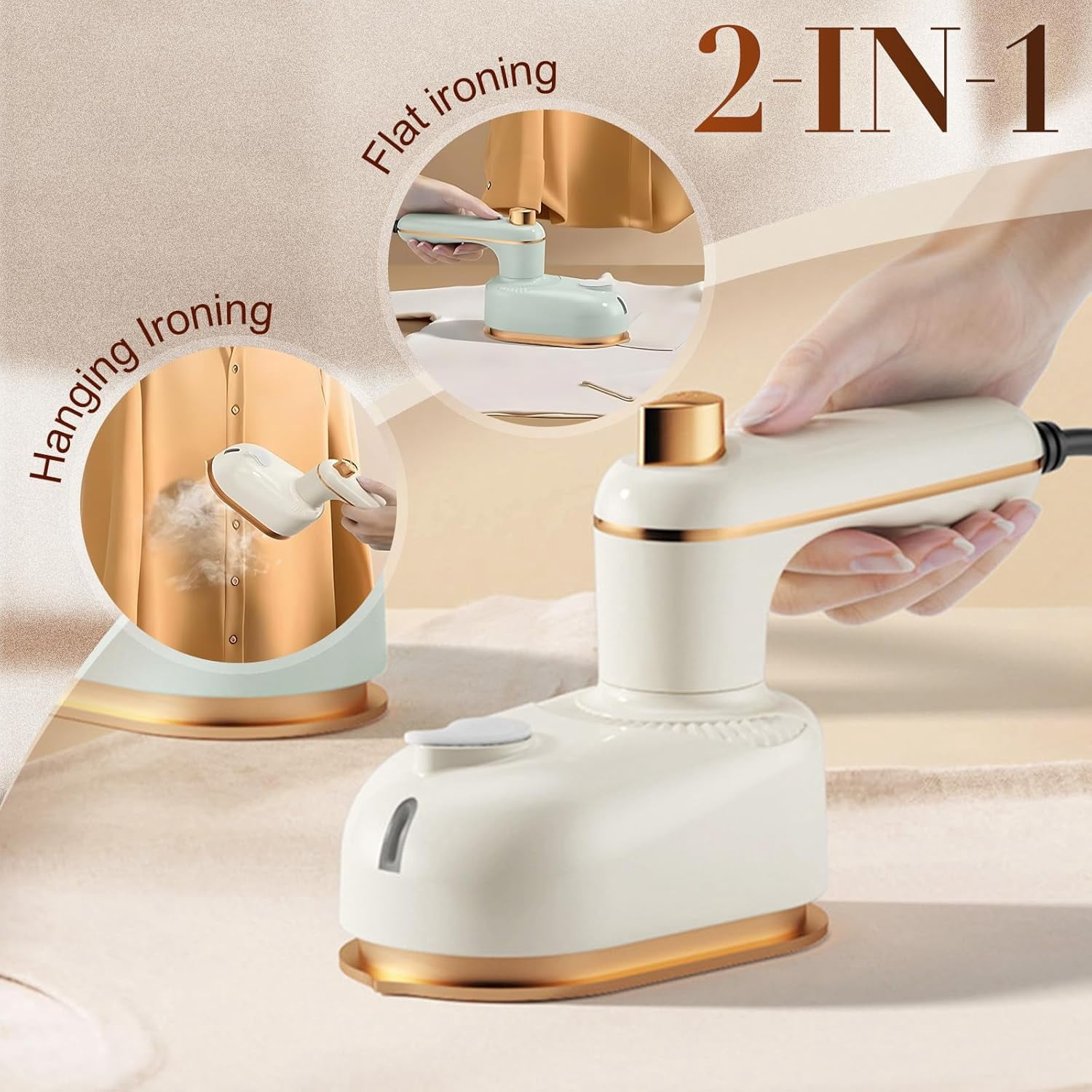 Handheld Portable Iron,2 In 1 Steam lron with Anti-Scalding Base, Travel Steamer for Clothes, with 50ml Water Tank 180° Swivel Handle Mini Travel Iron for Home,Travel