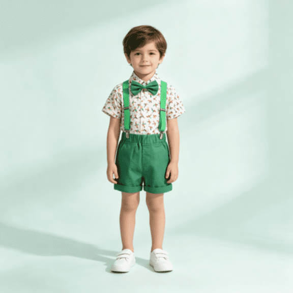 Sibling Matching Floral Print Peter Pan Collar Girl Dress Kids Short Sleeve Floral Dress Matching Boy Plaid Suspender Outfit Sets