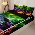 thumbnail image 3 of Manfei Speed Car Zipper Twin Comforter Sets with Fitted Sheet and 2 Pillowcases,Electric Spark Pattern Zipper Bedding Set,Multicolor,Black Reversible,4pcs, 3 of 8