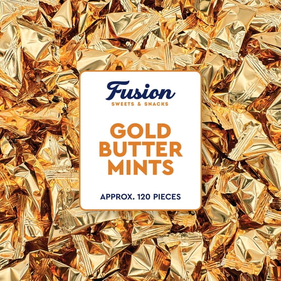 Gold Buttermints (Approx. 120 Count) - Butter Mints Individually Wrapped - Wedding Mints - Perfect For Thank You Gift, Engagement Parties, Bridal Showers, Rehearsal Dinners, Reception, And More