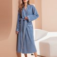 thumbnail image 4 of Antinious Plus Size Knit Robes for Women Long sleeve Solid V Neck Bathrobe with Drawstring and Pockets,Robes for Women,Women Pajamas Bathrobes,Blue,M, 4 of 4