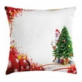 thumbnail image 1 of Santa Throw Pillow Cushion Cover, Father Christmas and Reindeer Smiling behind a Festive Pine Tree in Red Balls Frame, Decorative Square Accent Pillow Case, 20 X 20 Inches, Multicolor, by Ambesonne, 1 of 2