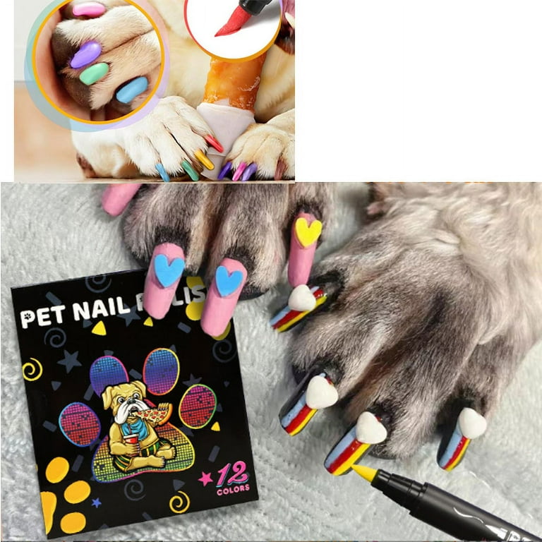 12 Colors Dog Nail Polish Pens Quick Dry Pet Nail Polish Set for Dogs DIY Dogs Puppy Nails Dog Safe Nail Polish Non Toxic Odorless Easy to Apply