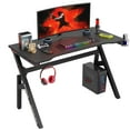 thumbnail image 2 of YRLLENSDAN Ergonomic Gaming Table with Cable Management and Hook, 47 Inch Large Gaming Computer Desk Table, PC Gamer Desk with R-Shaped Steel Leg, Work Table for Home Office, Black and Red, 2 of 8
