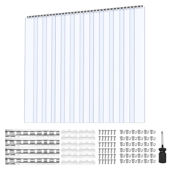KFFKFF Clear PVC Strip Curtain, 84 in Height x 72 in Width x 0.08 in Thickness, 12 Durable Plastic Door Strips for Freezer, Warehouse, Garage, and Cooler Applications
