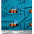 thumbnail image 1 of Soimoi Blue Rayon Fabric Street Lamp & House Architectural Print Fabric by the Yard 56 Inch Wide, 1 of 3