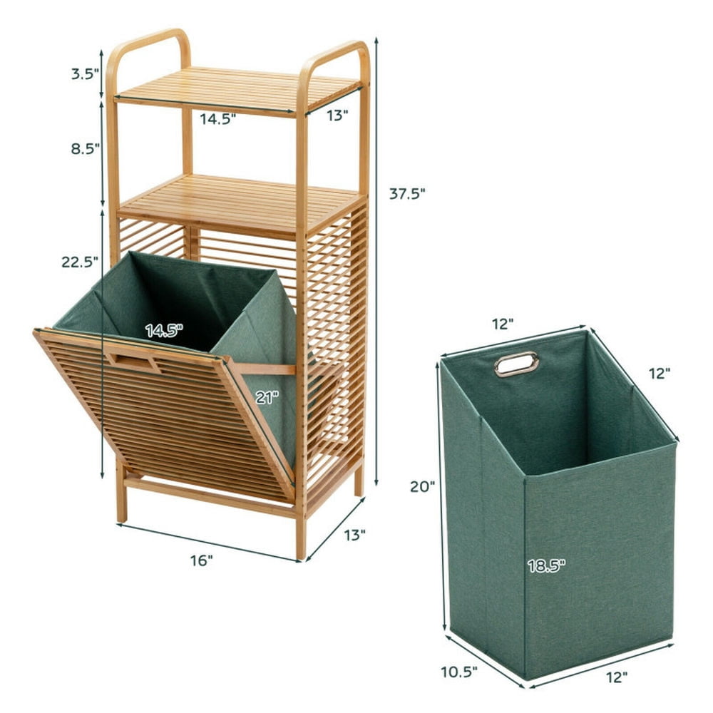 Finihen Laundry Hamper, Laundry Basket, Tilt-out Bamboo Laundry Hamper with 2-Tier Shelf and Removable Liner, for Bathroom, laundry Room, Natural Finihen Laundry Hamper, Laundry Basket, Tilt-out Bamboo Laundry Hamper with 2-Tier Shelf and Removable Liner, for Bathroom, laundry Room, Natural