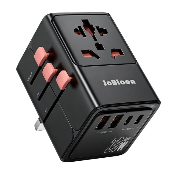 JcBlaon Universal Travel Adapter 20W International Power Adapter 3 USB C 2 USB A Ports All-in-One Travel Essentials Plug Adapter, Worldwide Outlet Converter for EU UK US AU(Type C/G/A/I)