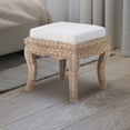 thumbnail image 5 of Rowan 19.7" Bohemian Designer Woven Rattan/Wood Vanity Stool, White Cushion with Natural Frame, 5 of 6