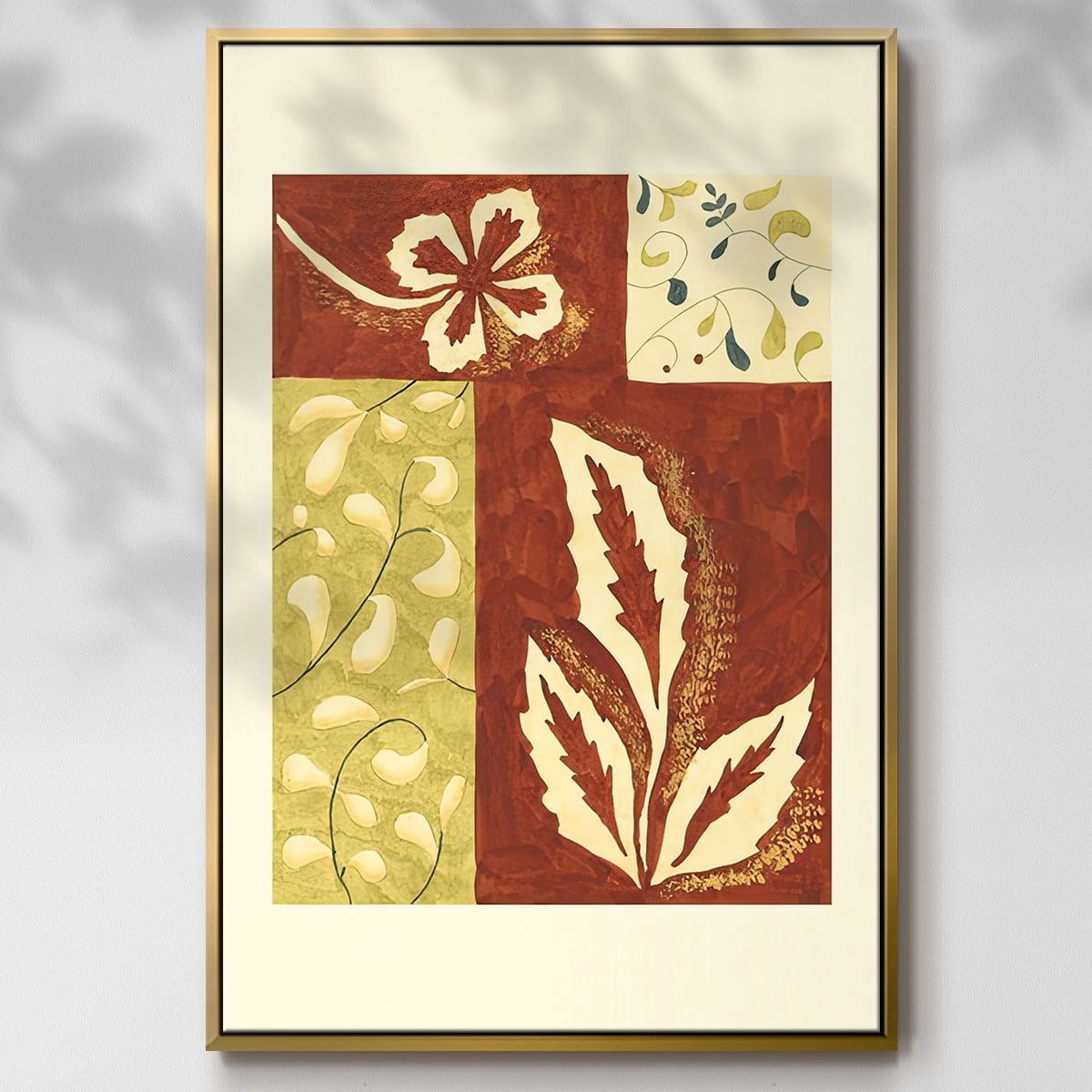 Festive Floral I - Framed Gallery Wrapped Holiday Canvas - 27 x 41 - Gold Frame