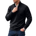 thumbnail image 4 of Mens Zip Sweater Stand Collar Solid Color Long Sleeve Knit Pullover Fall Winter Soft Ribbed Hem Casual Knit Jumper Tops Black 4XL, 4 of 5