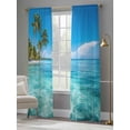 thumbnail image 3 of Summer Beach Landscape Sheer Curtains 108 Inch Long 2 Panels, Coastal Ocean Green Palm Tree Blue Wave Sky Light Filtering Rod Pocket Curtains, Sheer Voile Drapes for Living Room Bedroom, 52"x108", 3 of 8