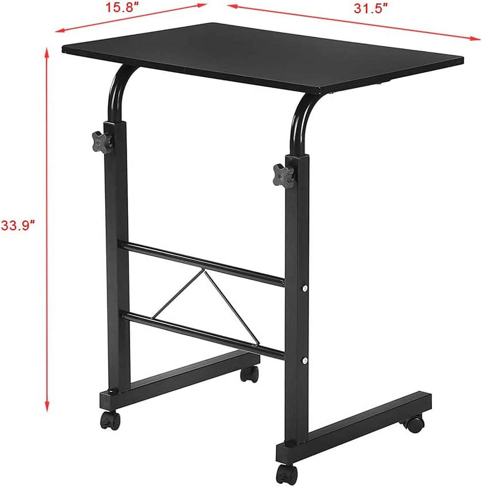 Side Table 31.5 Inches with Wheels Adjustable Height C Shape Table Movable Portable Laptop Computer Stand for Bed Sofa, Black Rolling Desk, Work Desk for Home Office