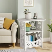 SHEIGUANNI White PVC 2-Layers Board Side Table Bedroom Nightstands - 15.7 x 14.2 x 9.5 Inch Lightweight and Portable Accent Coffee Table for Small Spaces Easy in Assembly