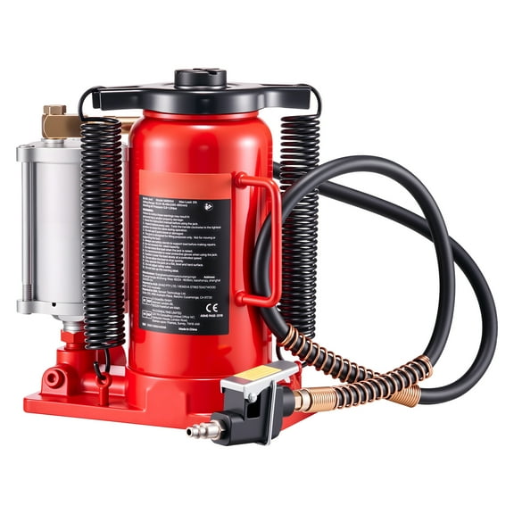 KFFKFF 20-Ton Air Hydraulic Bottle Jack, 10.2-19.5 Inch Lift Range, Pneumatic/Manual Operation, Heavy-Duty Welded Design for Cars, SUVs, Trucks, RVs, and Auto Maintenance, Red