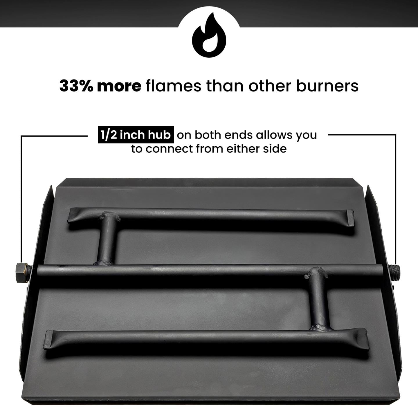 17" Powder Coated Triple Flame Gas Burner with Connection Kit for NG Fire Pit or Fireplace