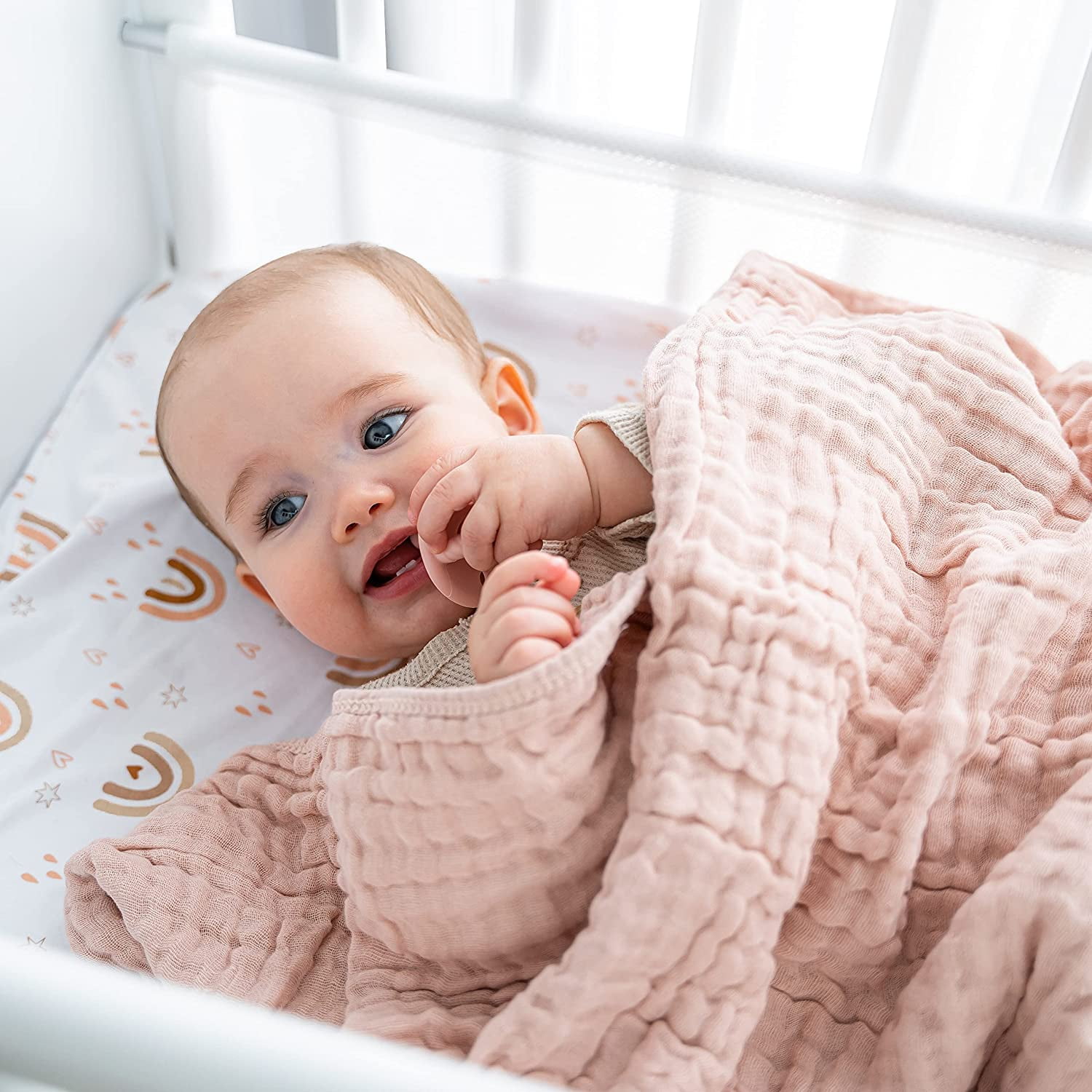Comfy Cubs Baby Muslin Blanket, Swaddle for Newborns, Large 40” x 40”, 6-Layer (Blush, Baby)