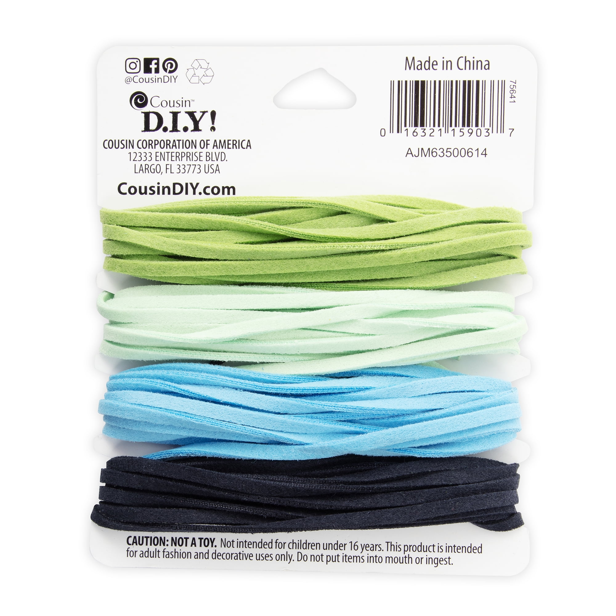 (2 pack) Cousin DIY Faux Suede Cord String, Jewelry Making, 4 Piece Roll, 13.3 yd, Blue & Green