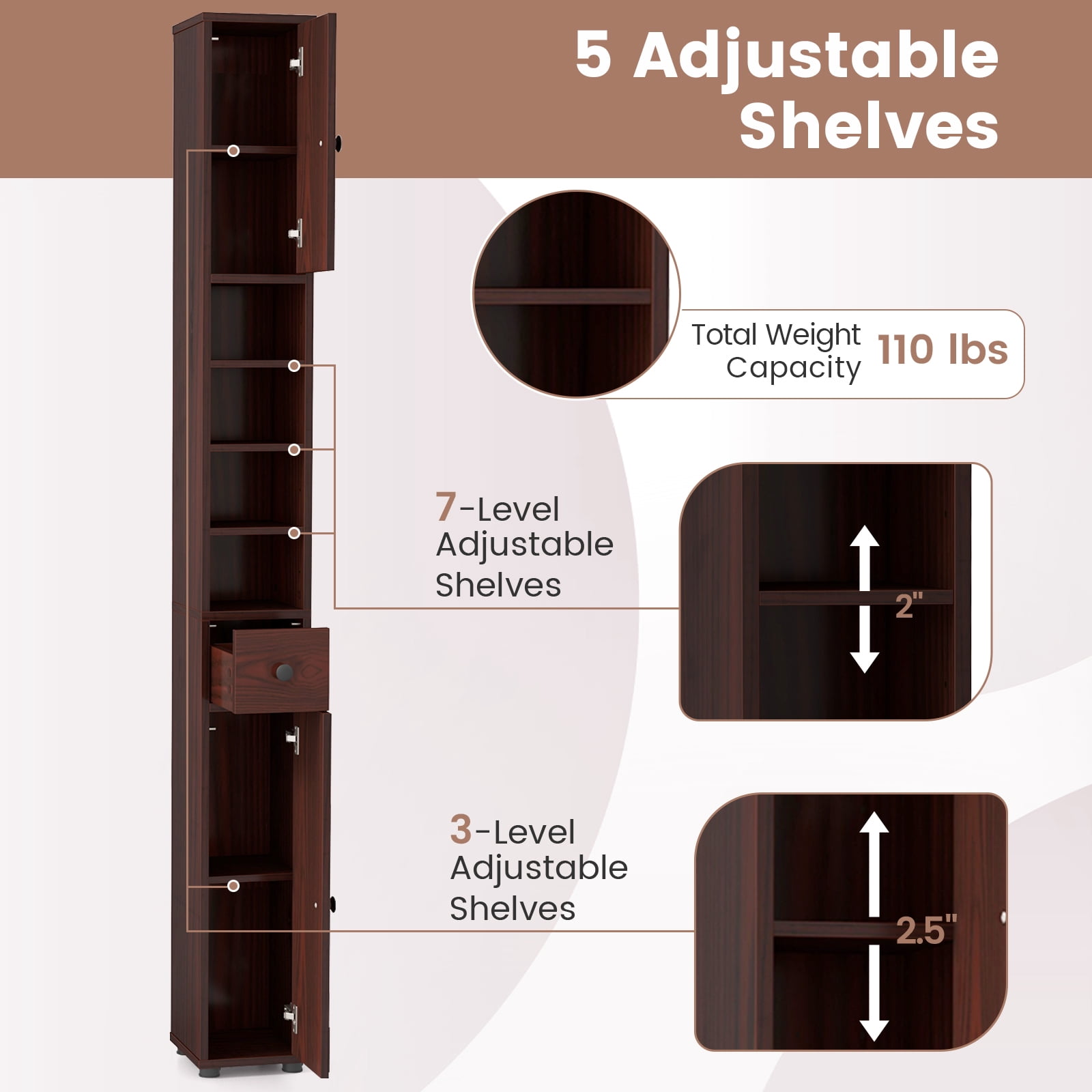 Giantex Large Tall Bathroom Storage Cabinet, Slim Narrow Side Bathroom Organizer