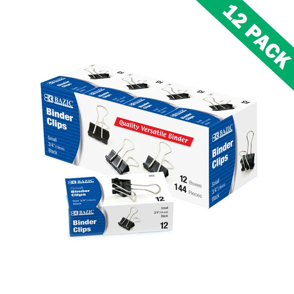 Binders Clips, 12 Unit Boxes Of 19mm Binder Clips Office 3/4 Inch