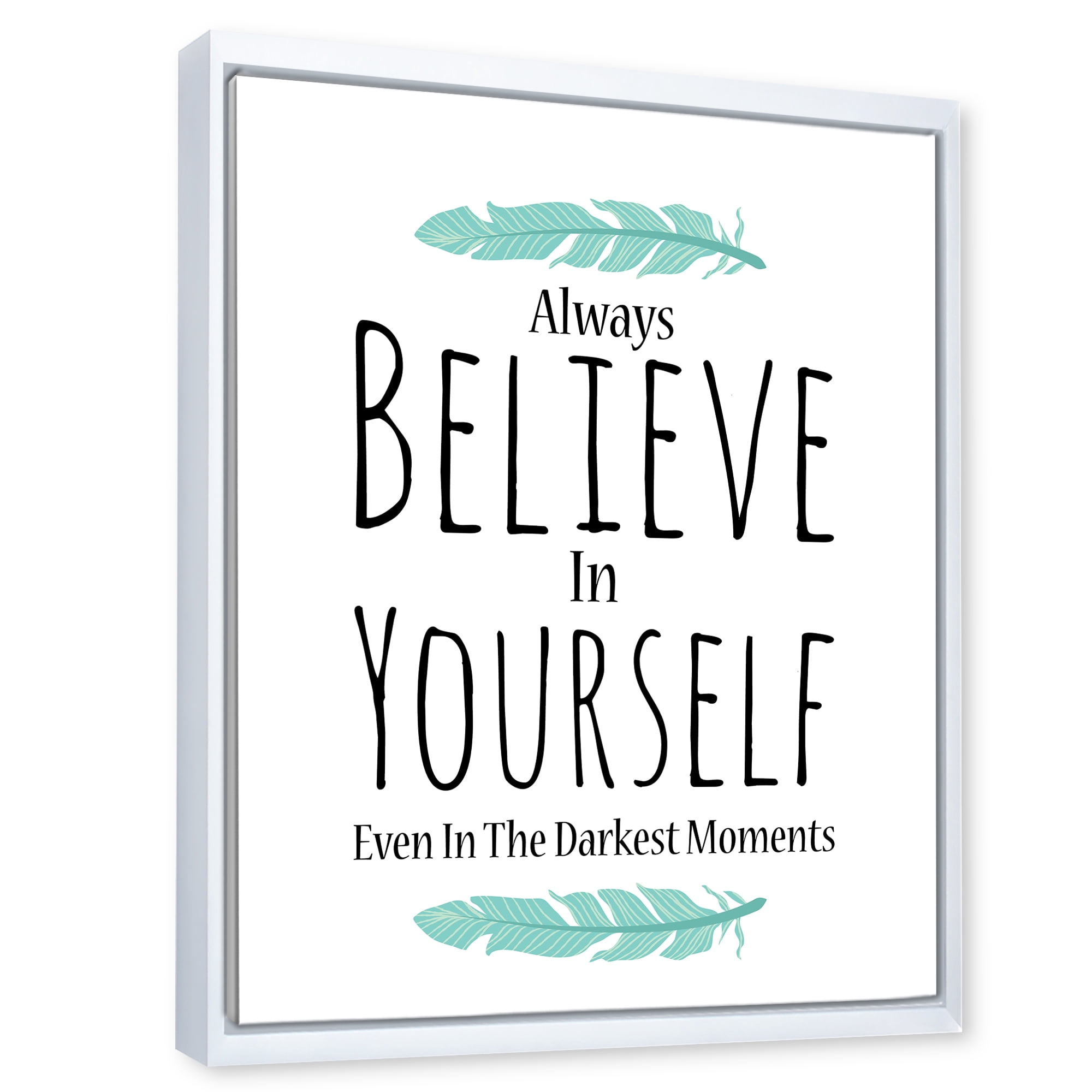 Designart 'Believe In Yourself Quote On White' Traditional Framed Canvas Wall Art Print