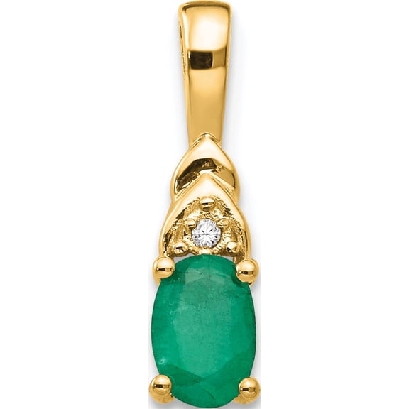 14K Yellow Gold Emerald And Diamond Pendant (16 X 4) Made In India xbs278