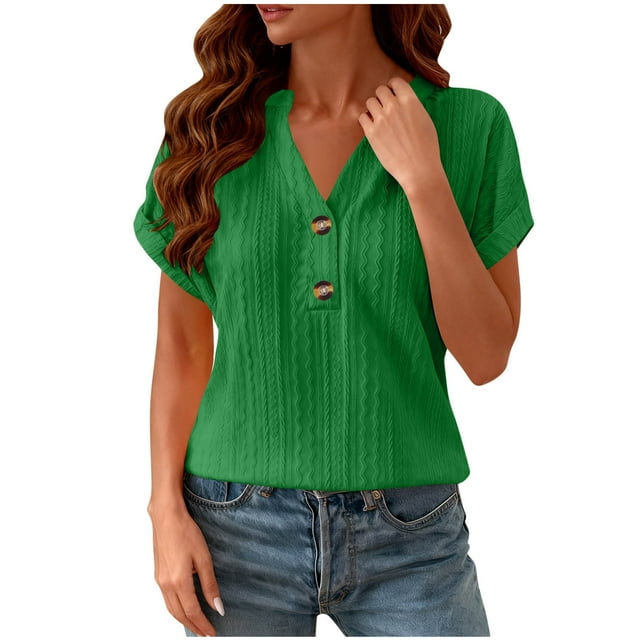Womens 2026 Summer T Shirts Essential V Neck Tees Basic Solid Color Pullover Soft Short Sleeve Outfits Versatile Spring Clothing Classic Casual Shirts Everyday Comfort Clothes