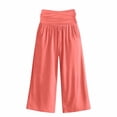 thumbnail image 5 of CAIVO Women Casual Fold Over Waistband Yoga Pants Flowy Gaucho Pants With Pleated Detail Wide Leg Cropped Calf Length Comfort Solid Color Trendy Trousers, 5 of 5