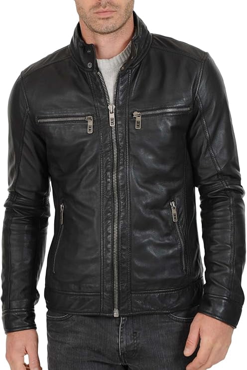 Men's Genuine Lambskin Leather Jacket Biker Soft Stylish