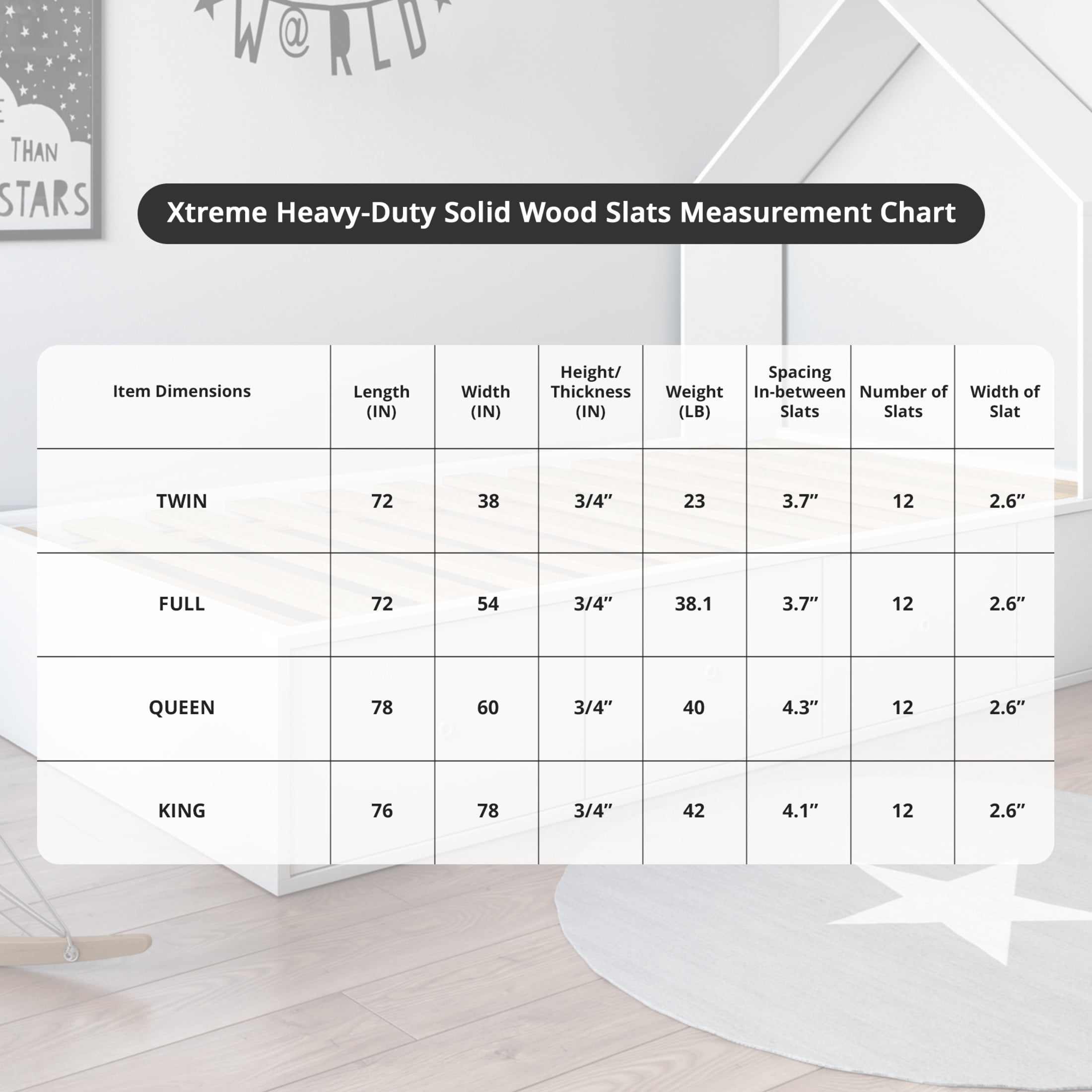 Hercules Xtreme Heavy-Duty Solid Bed Wood Slats | Durable Bed Slats for Mattress Support | Sturdy Bed Support Slats | Bunkie Board Replacement, Easy Assembly, & No Box Spring Needed | Euro Twin
