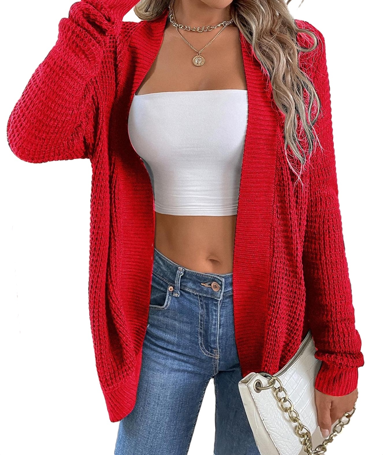 Womens Cardigans Casual Plain Cardigan Red L