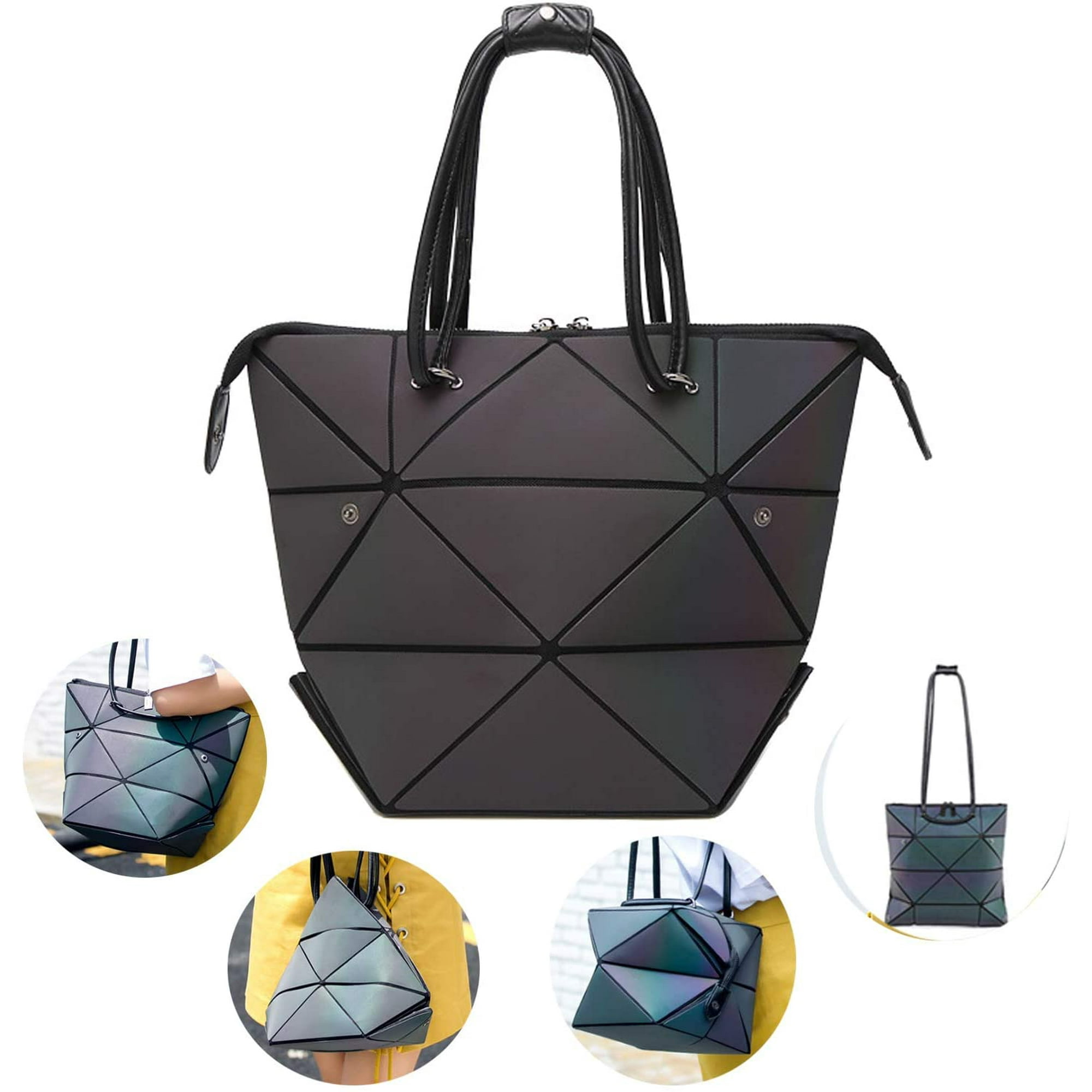 Chockeie Holographic Geometric Handbag Unique Iridescent Interchangeable Tote Bag Color Changing Ladies Purse Eco friendly Leather Rainbow Purse for