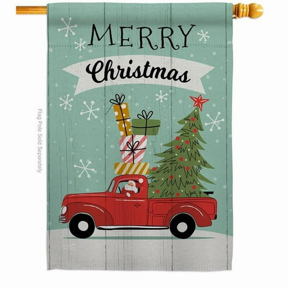Angeleno Heritage H137355-BO 28 x 40 in. Santa Red Truck House Flag with Winter Christmas Double-Sided Decorative Vertical Flags Decoration Banner Garden Yard Gift