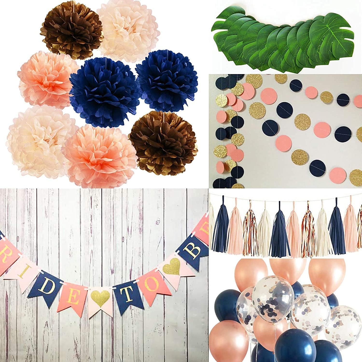 Navy and Rose Gold Confetti Bridal Shower Decorations Coral Coral and Navy Engagement Party Decorations Rose Gold Party Decorations