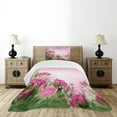 thumbnail image 4 of Ambesonne Flower Quilted Bedspread Set 2 Pcs, Spring Season Roses Buds, Twin Size, Pink and Green, 4 of 5