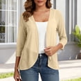 thumbnail image 2 of Women's Casual 3/4 Sleeve Lightweight Cardigan Open Front Summer Cardigans Trendy Shrug Coverups Beige S(S), 2 of 9