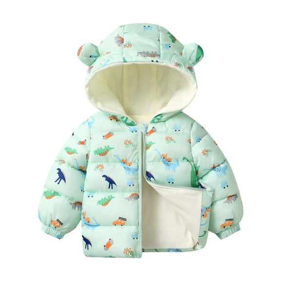 Otqutp Baby Loose Snowsuit Toddler Bear Ears Long Sleeve Hooded Girls Snow andWindproof Zipper Coat Winter Warm Daily Wear(Green,12-18 Months)