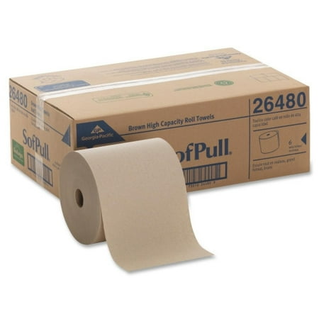 SofPull Paper Towel Roll, 1-Ply, Brown, 1000 ft, 6 Count