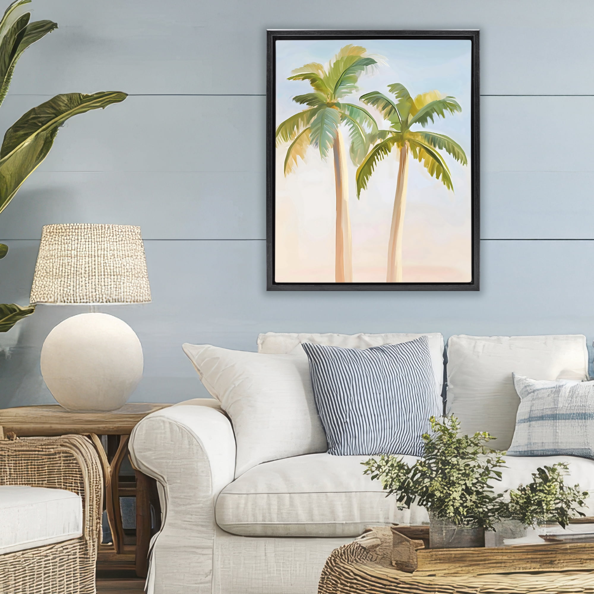 Stupell Industries Tropical Palm Twins at Sunrise Black Framed Floater Canvas Wall Art, design by The Prints Vibe