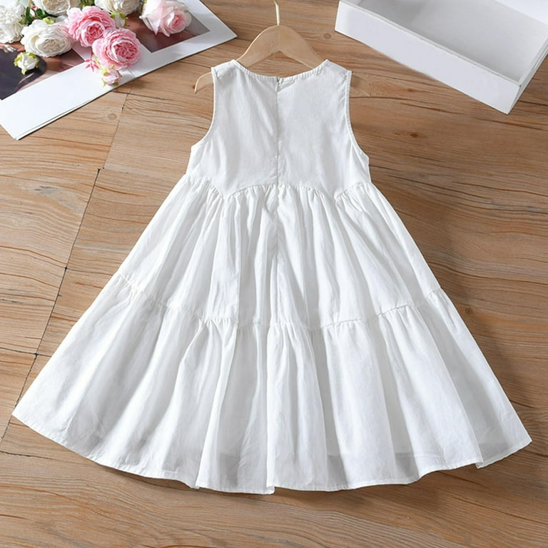Riecok Girls Dress Sleeveless Pure Cotton (2-14 Years) White Tie-Dye  Possible Vest Dress Asymmetrical Hem Big Sundress for Toddler Little Big  Kids Round Neck Summer White 10 Years - Walmart.com