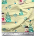 thumbnail image 1 of Soimoi Yellow Modal Satin Fabric Snowman & Tree Christmas Print Fabric by the Yard 42 Inch Wide, 1 of 1