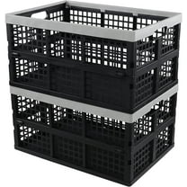 42 Liter Large Stackable Plastic Crate, Collapsible Storage Crate, 2 Packs