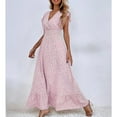 thumbnail image 2 of SWSMCLT Women's Long Dress Summer Sundress Ruffle Casual Fashion Dresses Fall V Neck Fitted Ruched Spring Light Purple Small, 2 of 4