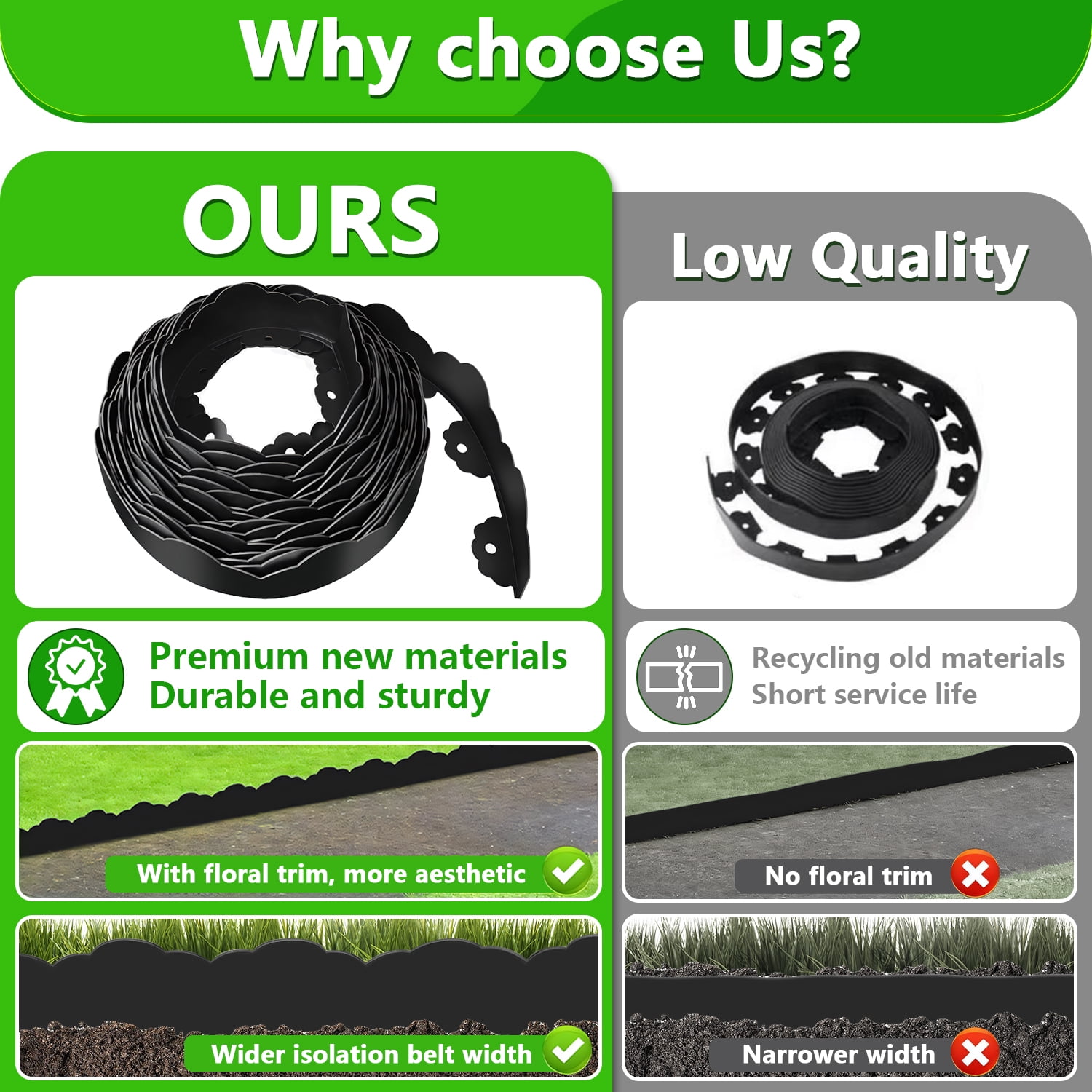 40FT Garden Edging, Heavy‑Duty Landscape Edging Border Kit with Elegant Cloud Design and 48 Anchoring Pegs, Paver Edging for Gardens, Lawn, Black