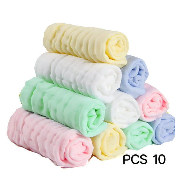 AUQ Highly Absorbent Baby Muslin Washcloths,Organic Cotton Towels for Sensitive Skin,Ultra Soft & Multipurpose Baby Shower Gift Muslin Washcloths Baby,10Piece Multipack,Easy Care & Machine