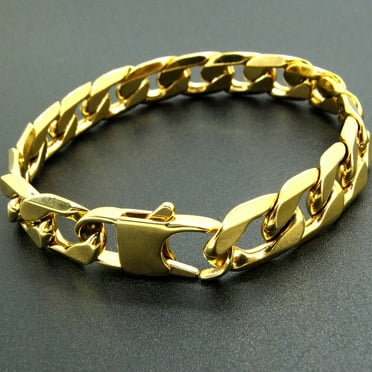 Men Bracelet 18K Gold Plated Stainless Steel Curb Chain 12mm Cuban Link Jewelry Punk Style 8"