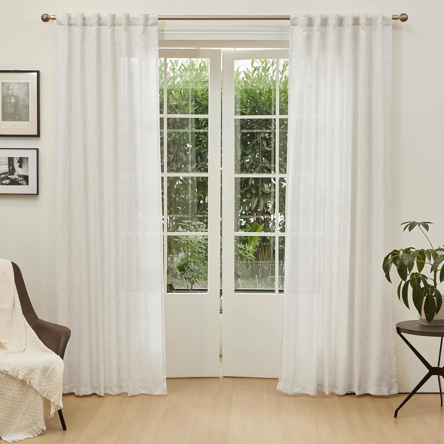 Wehilion Linen Curtains for Living Room, Natural Semi Sheer Curtains & Drapes 84 inches Length 2 Panels Set Farmhouse Country Boho Style Back Tab Draperies for Sliding Glass Door