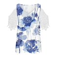 thumbnail image 4 of Fiudx Ofertas de La Semana Tops de Encaje con Estampado de Manga Corta y Cuello En V a La Moda para Mujer, 4 of 5