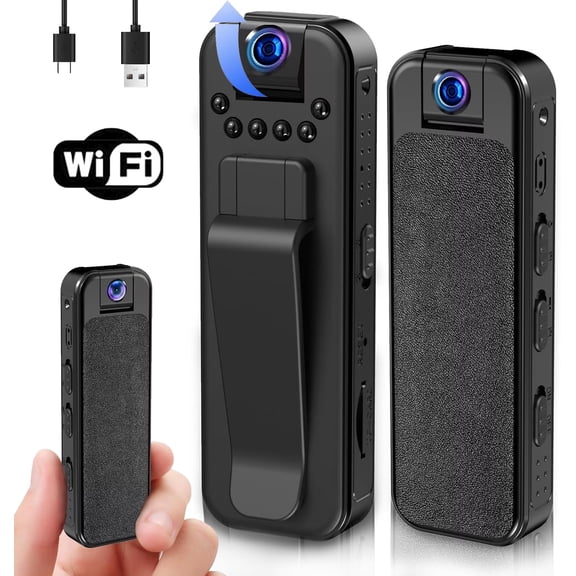 Hidden Body Camera HD 1080P Wifi Mini Body Cam with Night Vision Wearable Camcorder with 180° Rotatable Lens and Sturdy Clips Small Video Recorder for Security, Indoor, Outdoor
