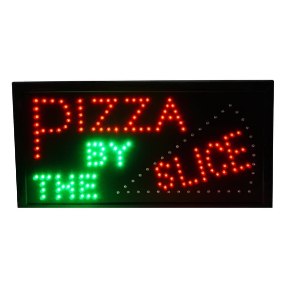 FixtureDisplays® "Pizza BY THE Slice" Animated LED Sign with Hanging Chain 15875